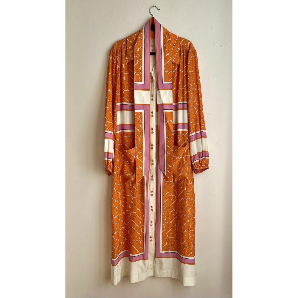 Sunset Lover $1299 Elbaz 100% Silk Buttoned Caftan Dress Scarfe Print US 12 - Picture 5 of 12
